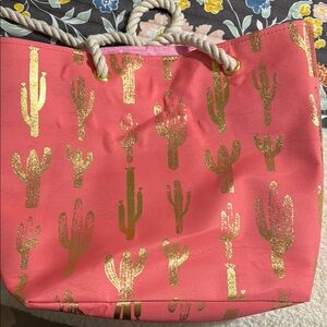 Pink and Gold Cactus Tote Bag